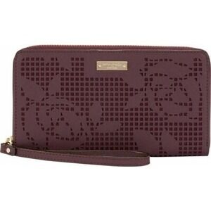 Kate Spade Wristlet Wallet Plum Laser Cut Floral Zip Around Clutch